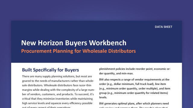 New Horizon Buyers Workbench