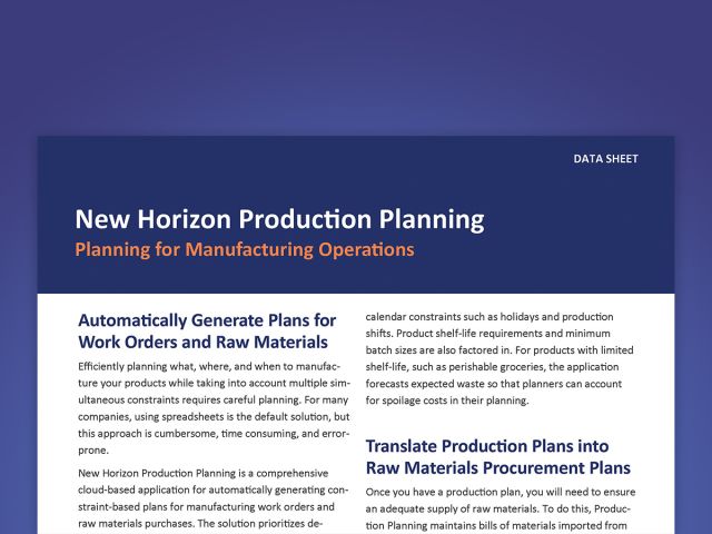 New Horizon Production Planning